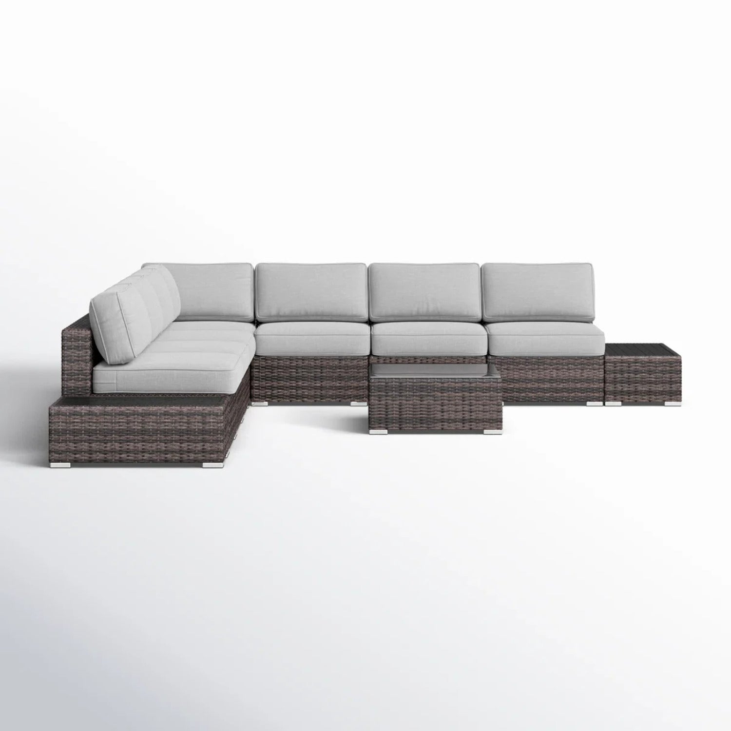 Wicker 6-Person Sectional Seating Group with Plush Cushions