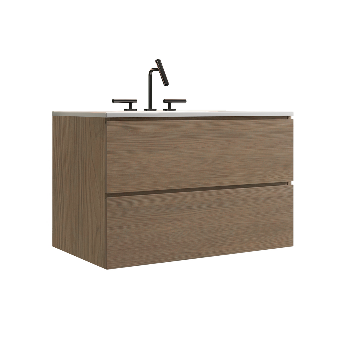 TIA Wall Mount 30" Walnut Brown Bathroom Vanity with Ceramic Sink