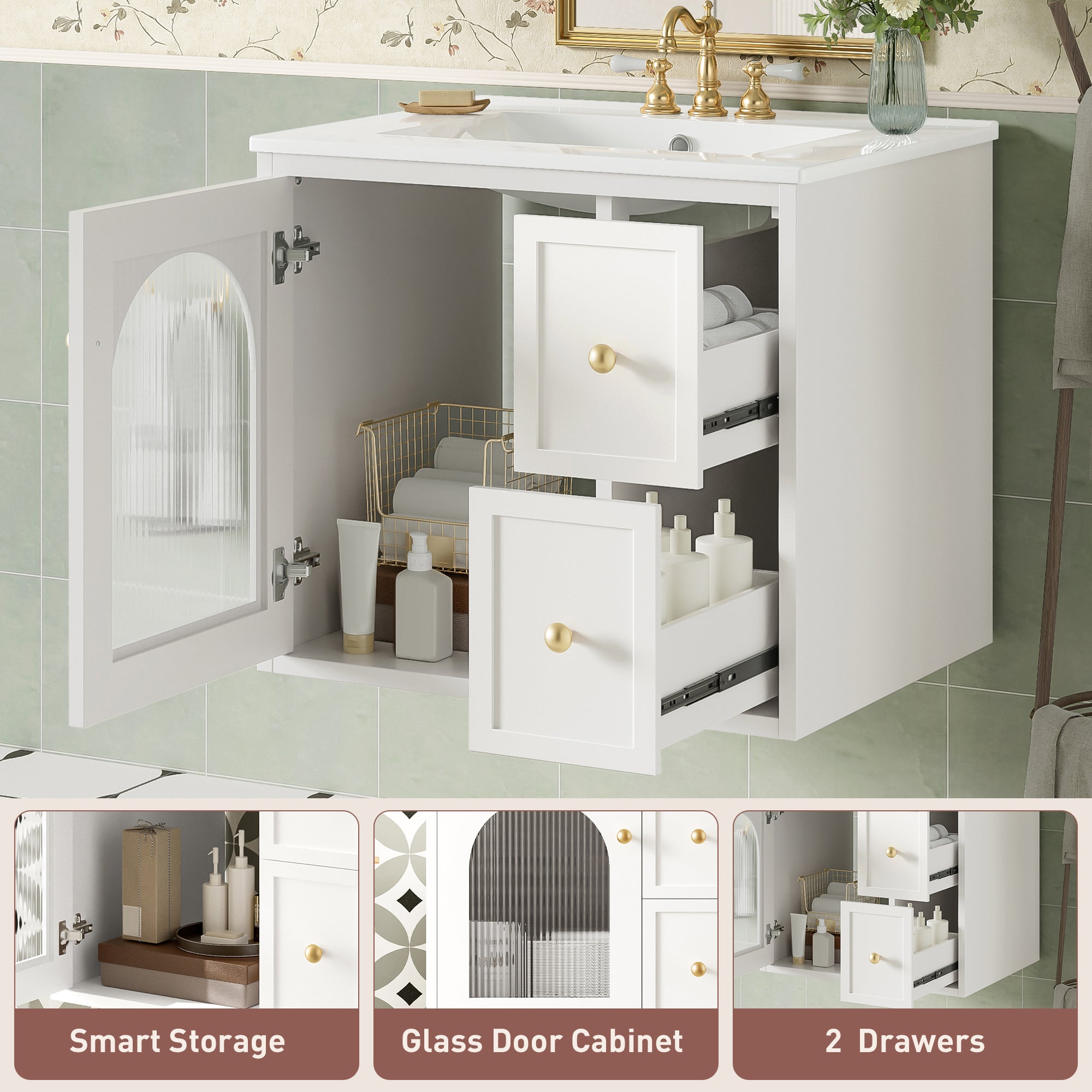 24" Bathroom Vanity Set Wall Mounted for Small Spaces