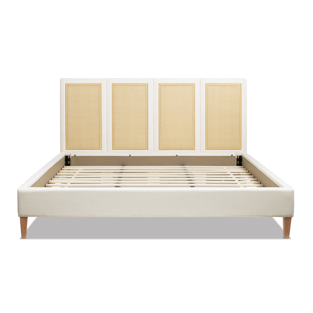 Toscana King Upholstered Cane Back Platform Bed, Antique