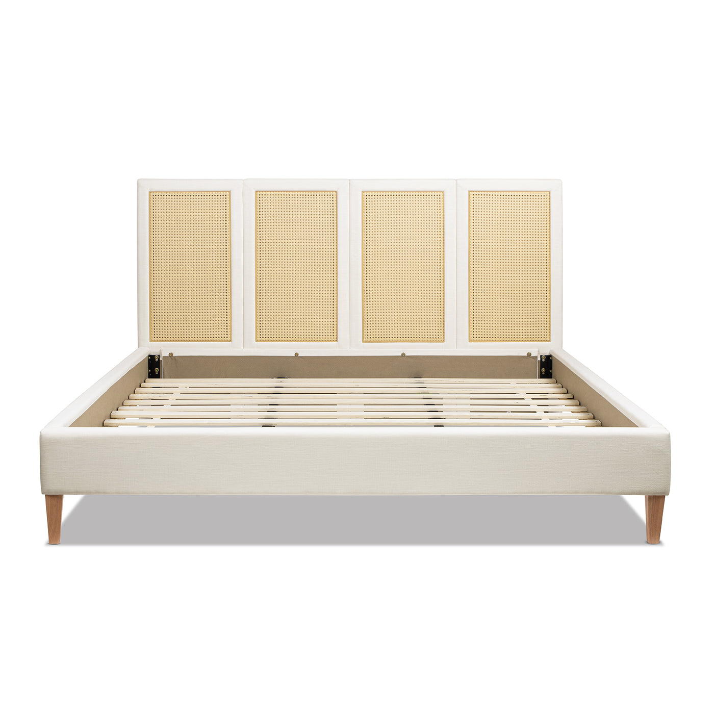 Toscana King Upholstered Cane Back Platform Bed, Antique