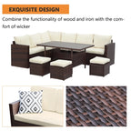 7 Piece Wicker Outdoor Dining Set, 9-Seat Outdoor Sectional