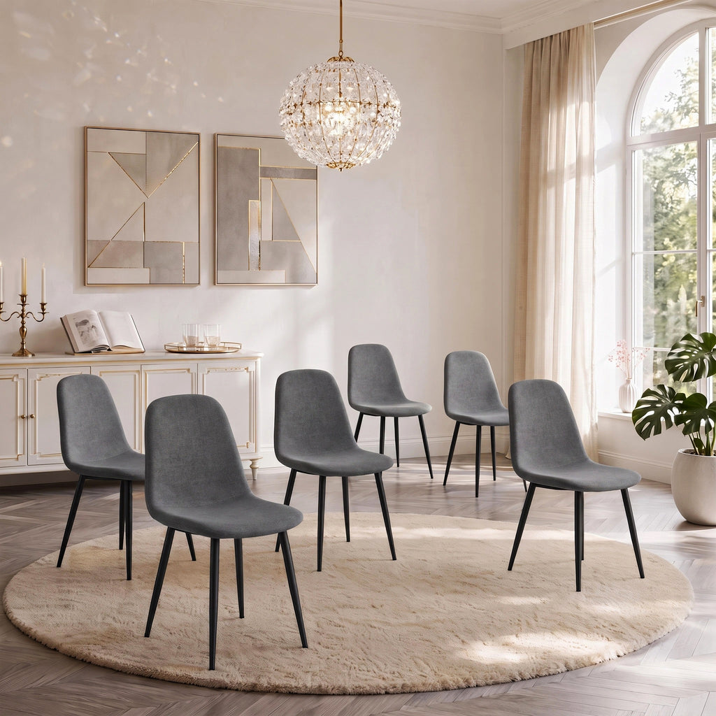 Comfortable Linen-Cotton Dining Chair Set - Six Pieces in Dark Gray