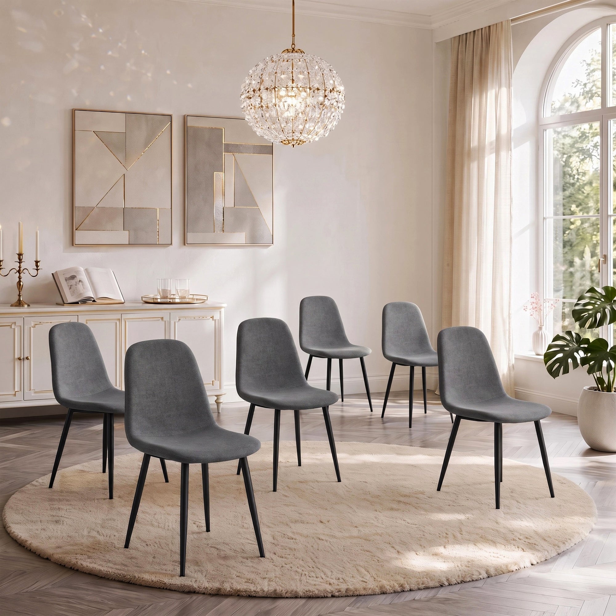 Comfortable Linen-Cotton Dining Chair Set - Six Pieces in Dark Gray