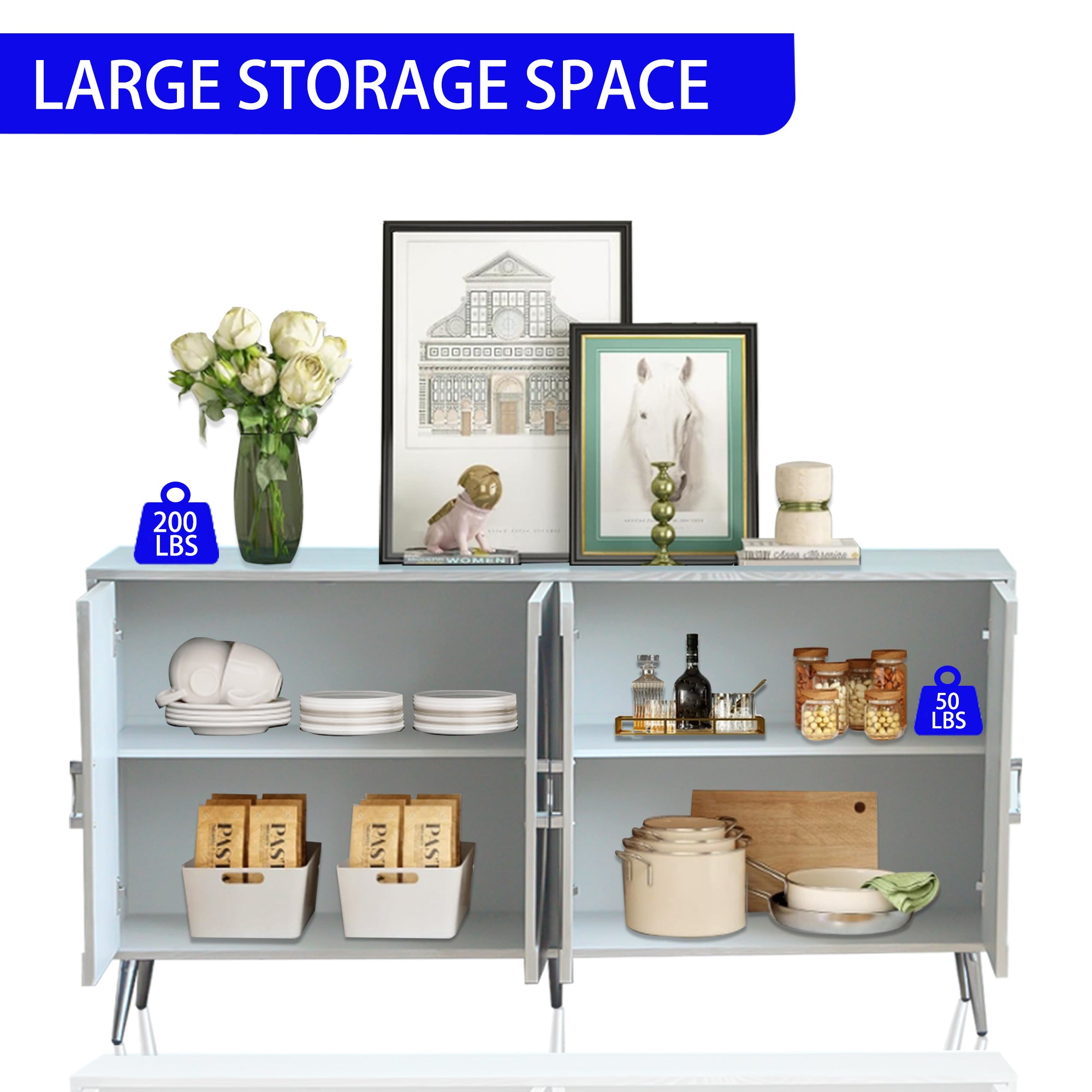 Modern Lacquered 4 Door Wooden Cabinet Sideboard Buffet