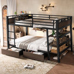 Full Size Metal Bunk Bed with Storage Shelves
