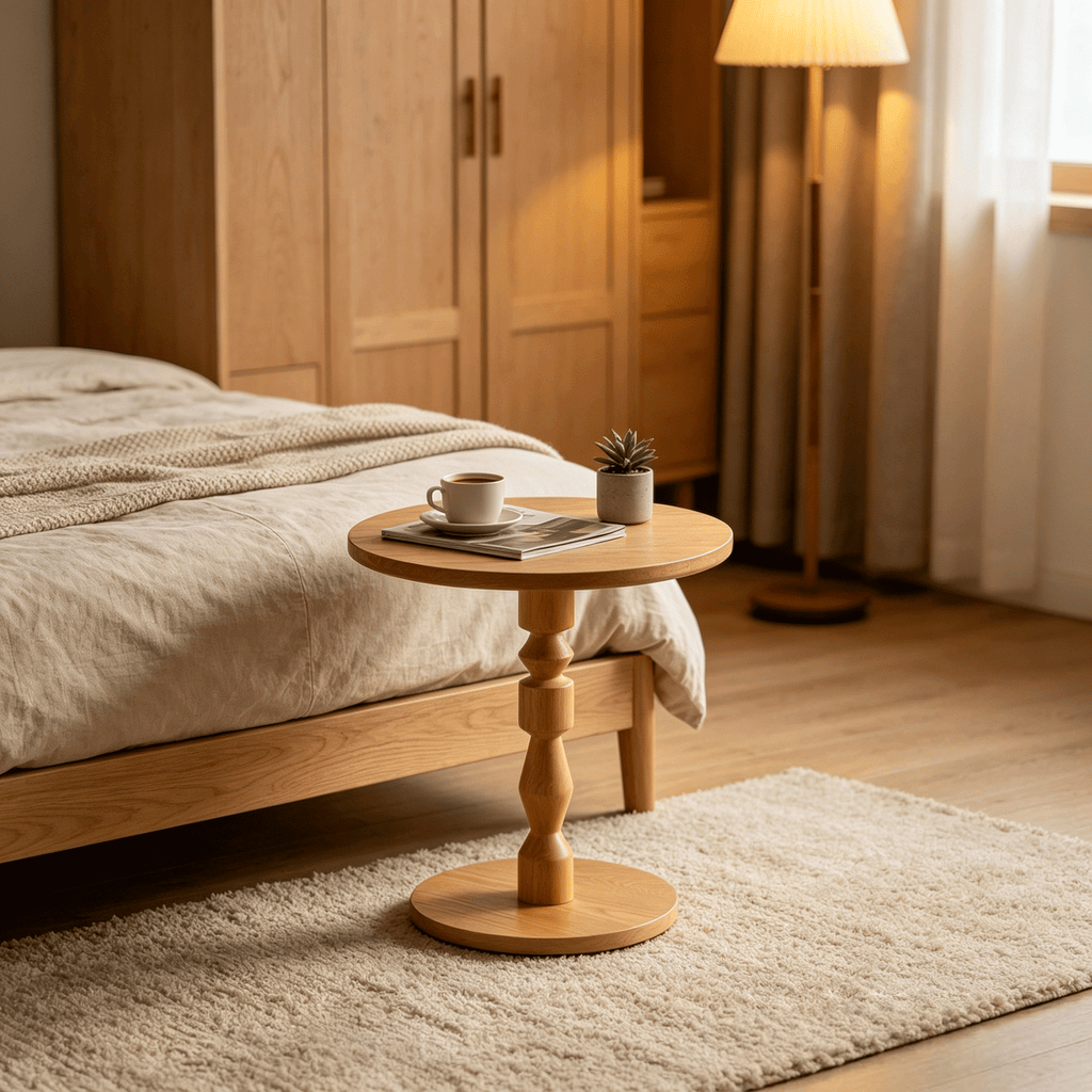 Round Side Table with MDF Tabletop and Solid Wood Legs