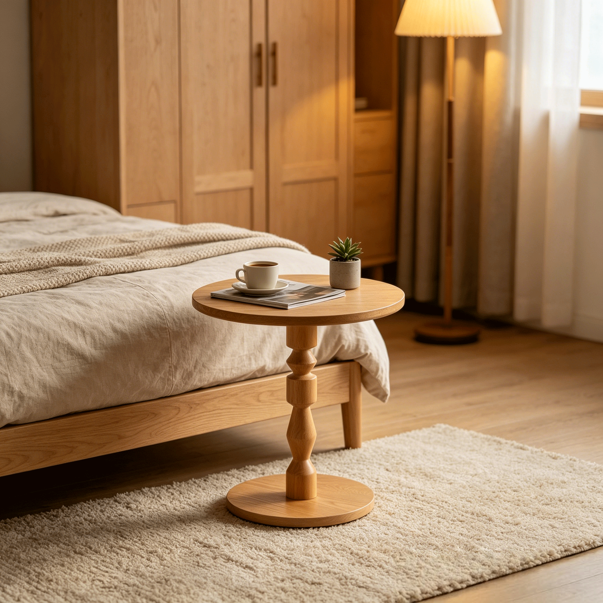 Round Side Table with MDF Tabletop and Solid Wood Legs