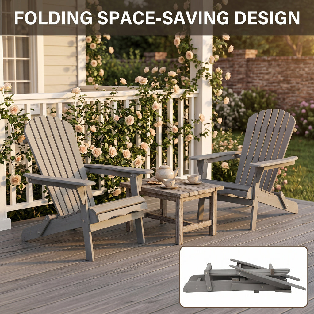Outdoor Wooden Folding Adirondack Chair Set of 2
