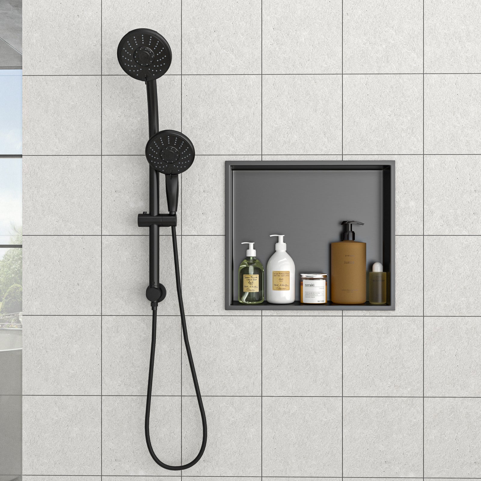 17" x 15" Stainless Steel Shower Niche in Gunmetal