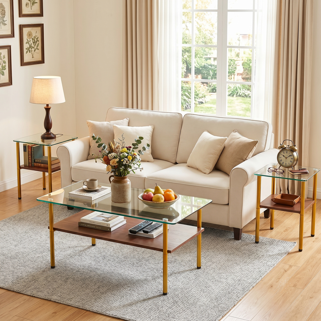 Modern Glass Coffee Table and End Tables Set of 3
