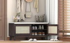 TREXM Boho Rattan Entryway Bench with Storage