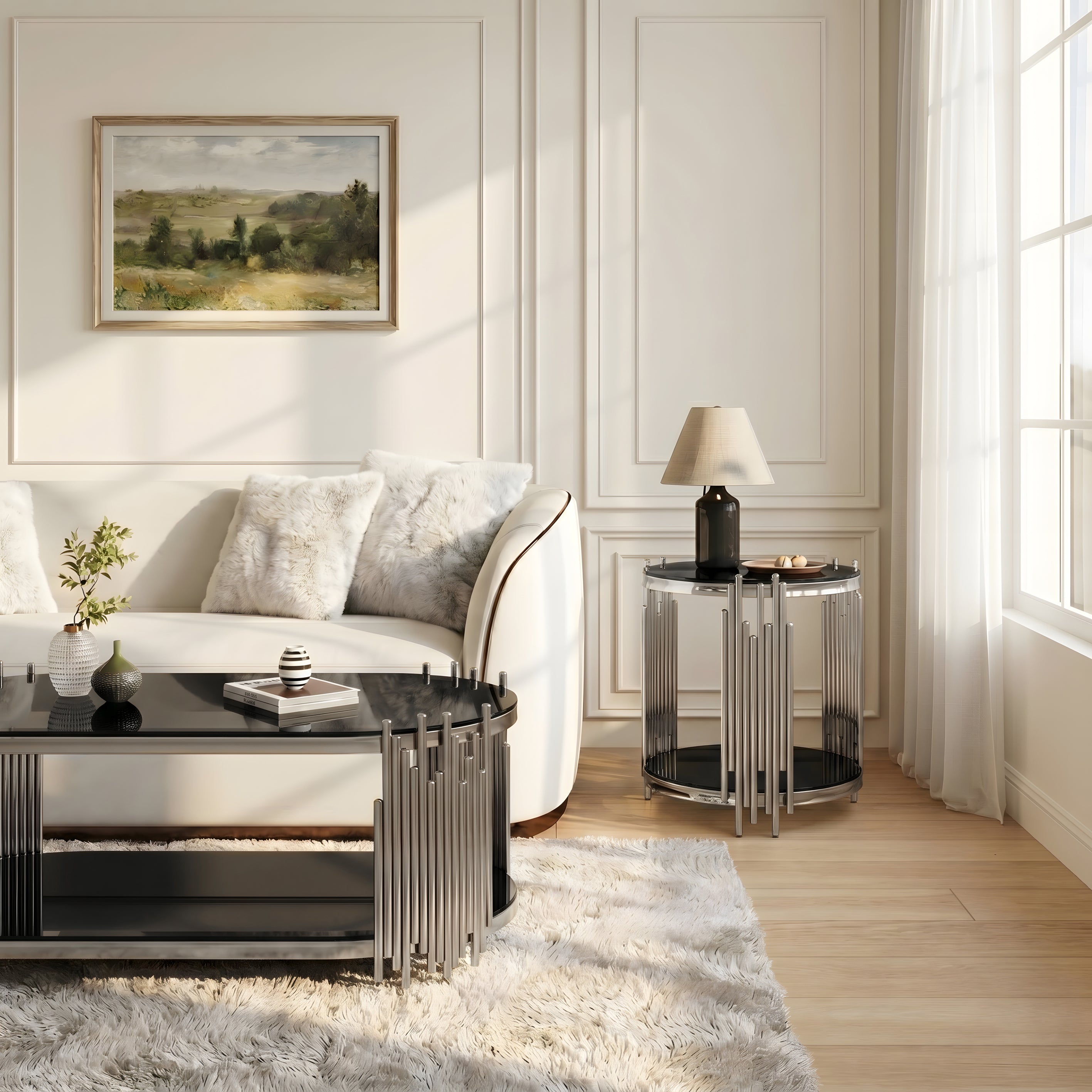 Modern Luxury Coffee Table and Side Table Set, 2-Piece Oval
