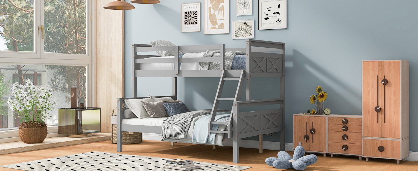 Twin Over Full Bunk Bed with Ladder, Safety Guardrail