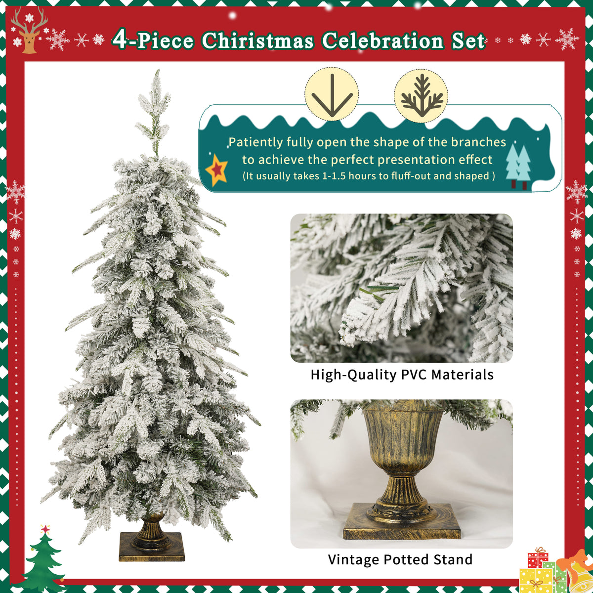 Pre-lit Christmas Artificial Tree 4-Piece Set