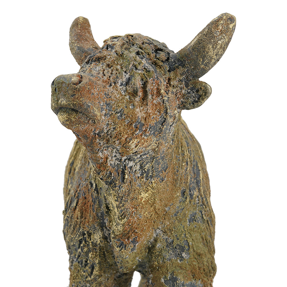 Highland Cow Figurine, 15.9-Inch Handcrafted Sculpture, Antique Bronze