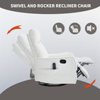 White Heat Massage Manual Recliner Chair with Rocker and Swivel