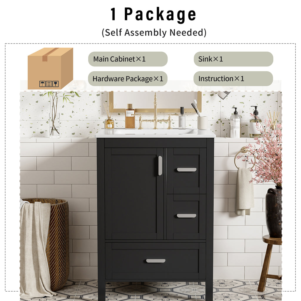 Modern 24-Inch Bathroom Vanity with Ceramic Sink