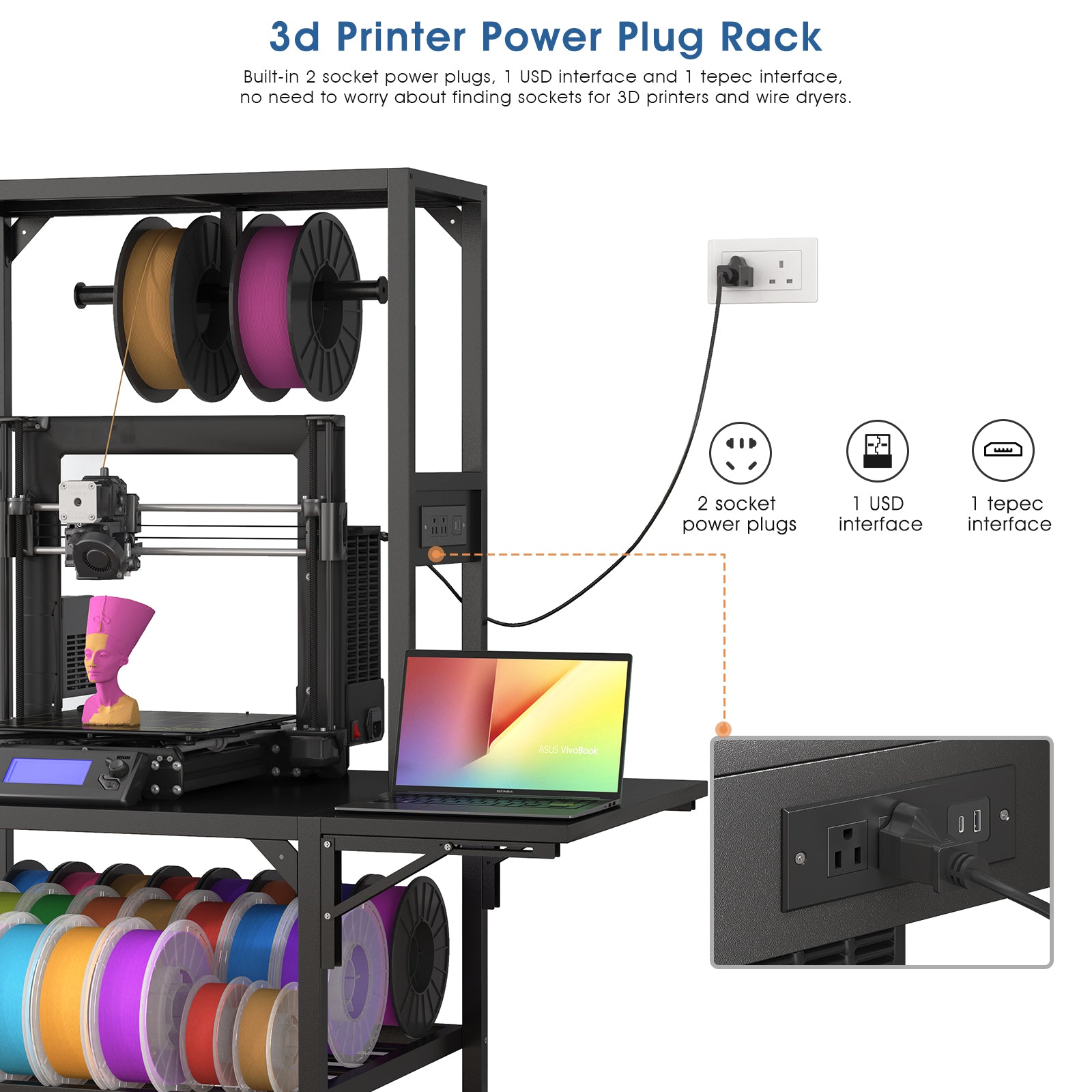 Heavy Duty 3D Printer Stand with Filament Storage Rack