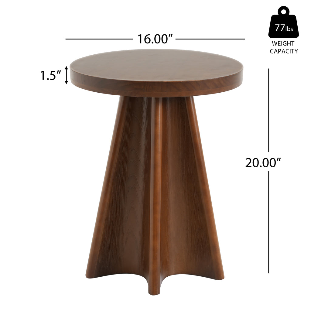 Flower Shaped Solid Pine Round Side Table, Decor Accent End Table for Living Room Bedroom