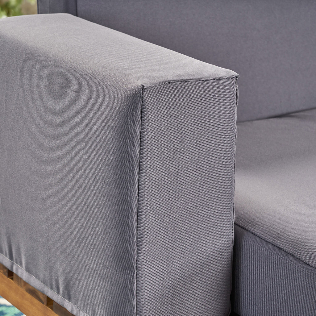 Outdoor Acacia Wood 2 Seater Sofa with Metal Legs