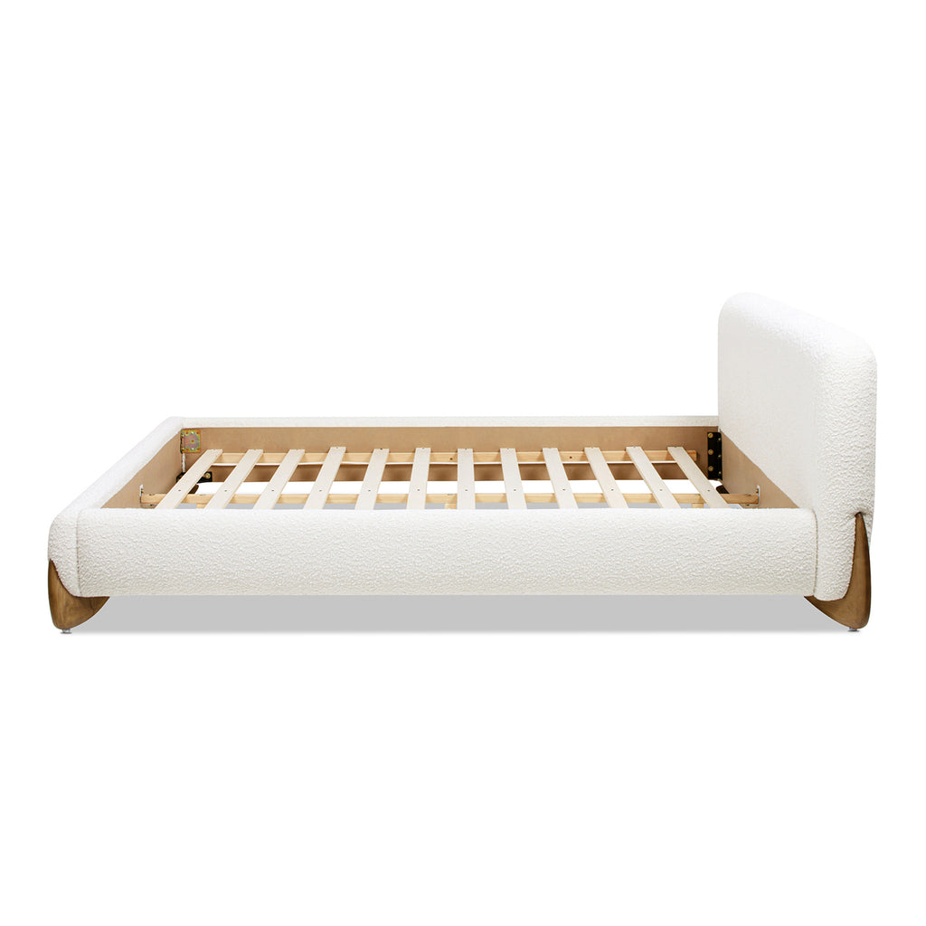 Alpine Puffy Modern Platform Bed, Queen, White Boucle