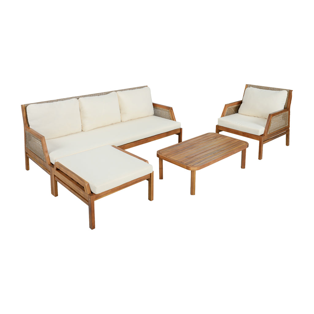 4 Piece Acacia Wood Patio Furniture Set