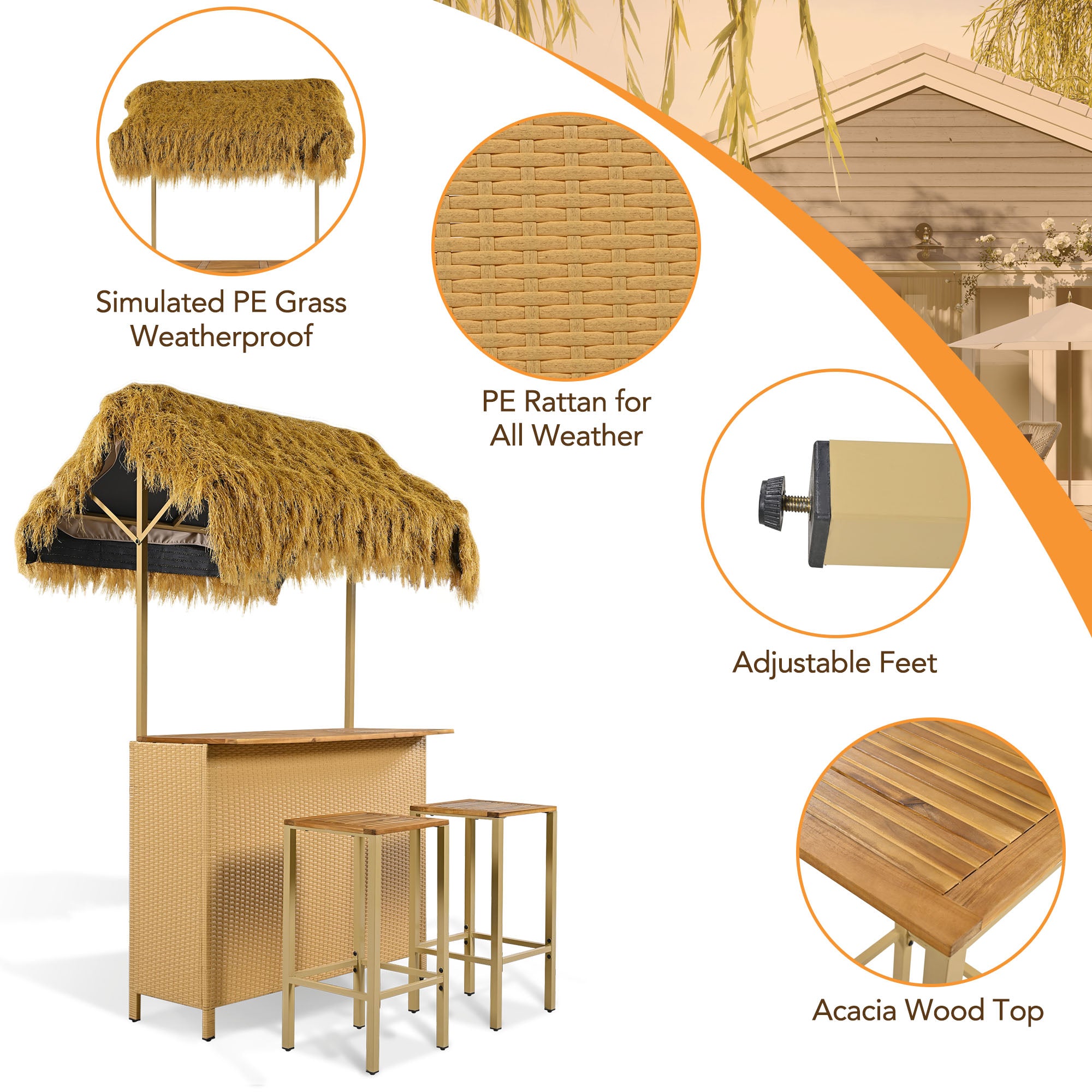 GO Hawaiian-Style Bar Height Patio Set