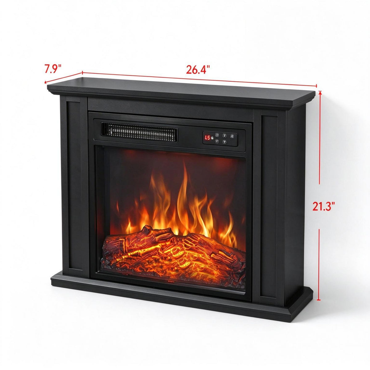 1400W Electric Fireplace TV Stand with Mantel, 26-Inch, Black