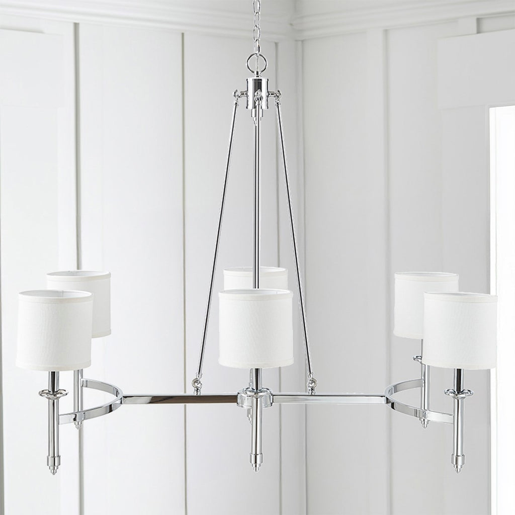 6-Light Chandelier With Fabric Drum Shades