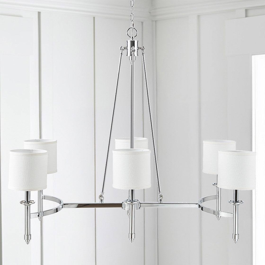 6-Light Chandelier With Fabric Drum Shades