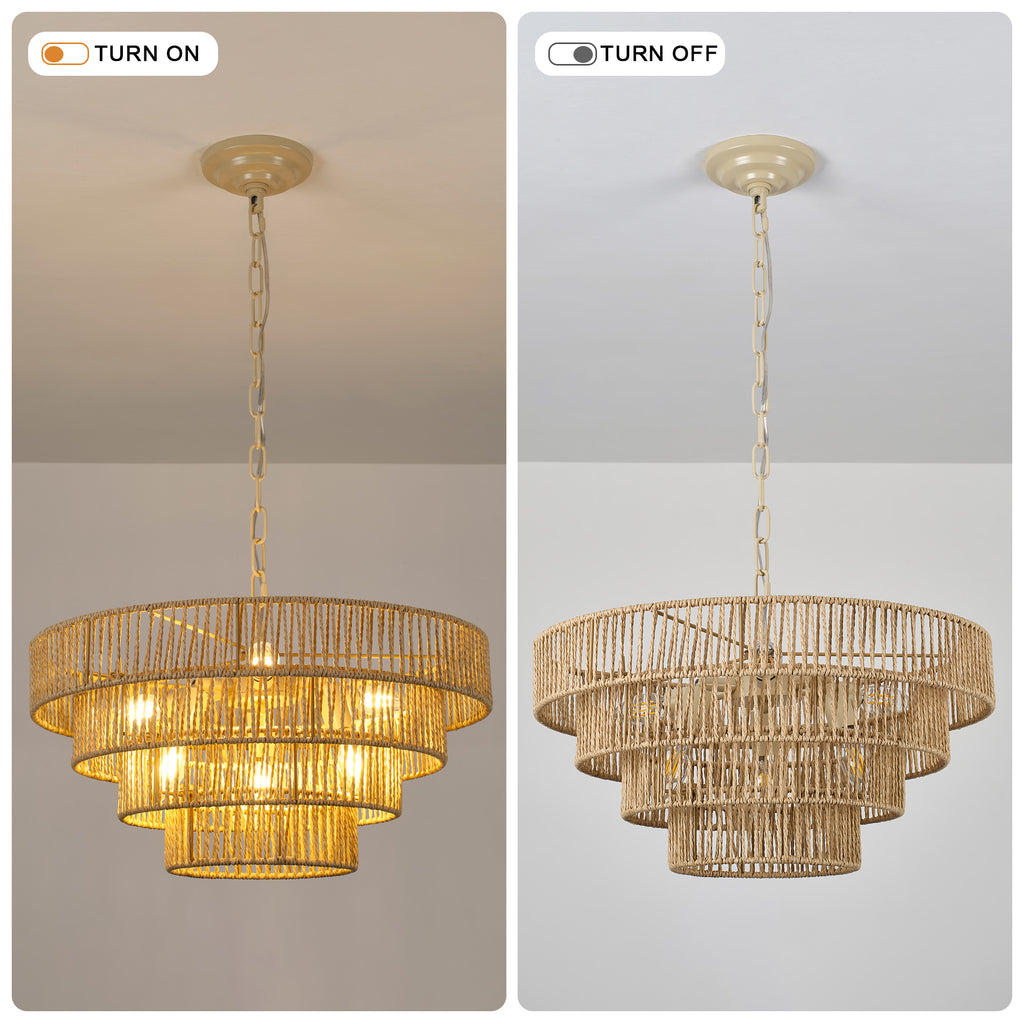 19.69" Tiered Glass Chandelier, 6-Light B12 Socket Pendant Light