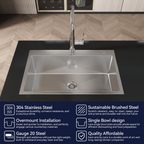 Stainless Steel Kitchen Sink, 30"x19" Single Bowl