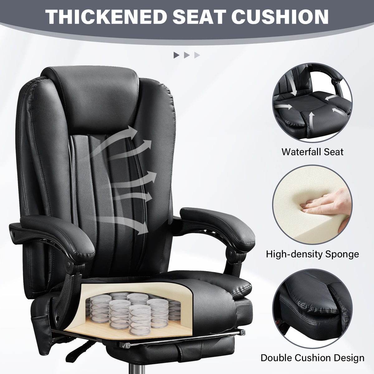 Massage Office Chair with Heat and 6 Vibration Points,Executive Office Chair with Foot Rest and Padded Armrests,Reclining Backrest and Wheels