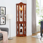 Corner Curio Cabinet with Lights, Adjustable Shelves, and Mirrored Back