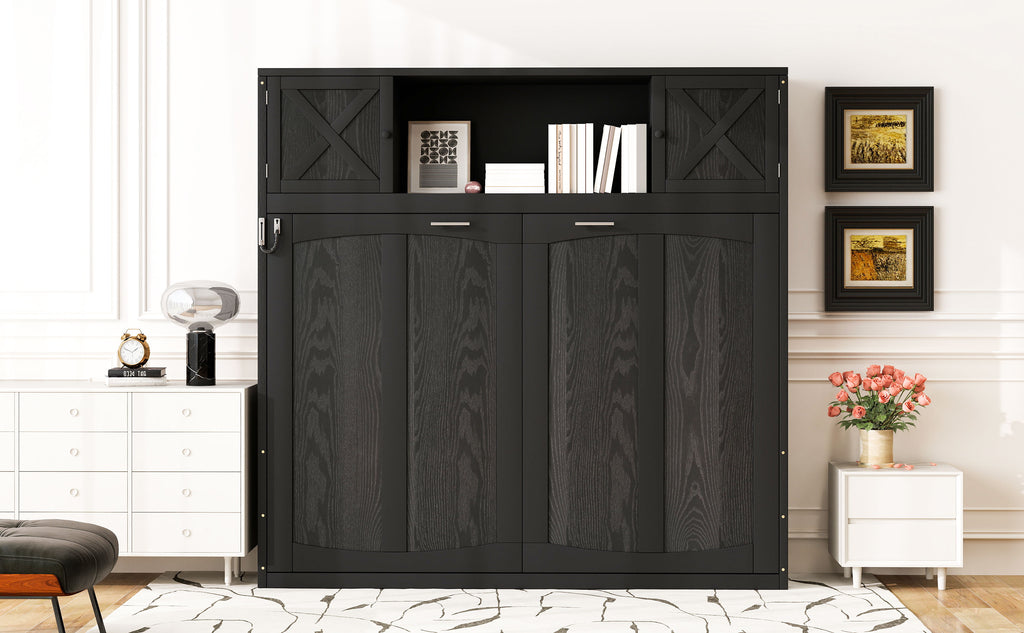 Full Size Murphy Bed with Storage Cabinets