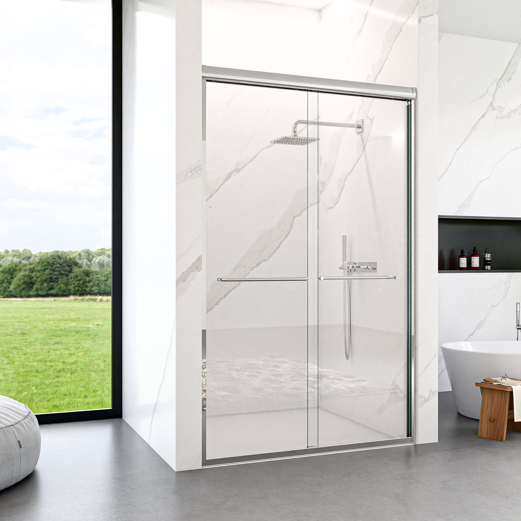 44"-48"W x 72"H Semi-Frameless Double Sliding Shower Door