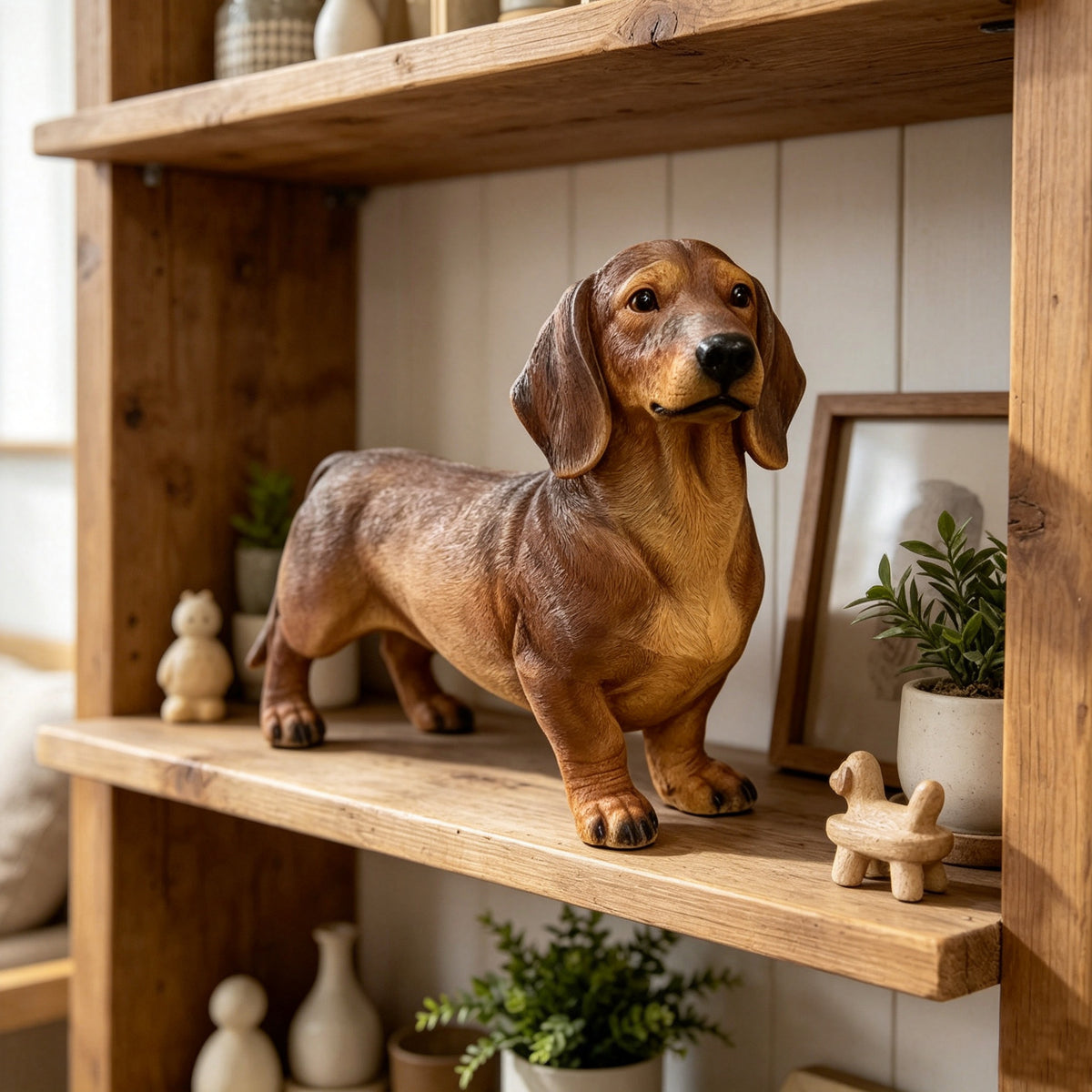 26-Inch Brown Dachshund Resin Statue, Hand-Painted Lifelike Wiener Dog Figurine