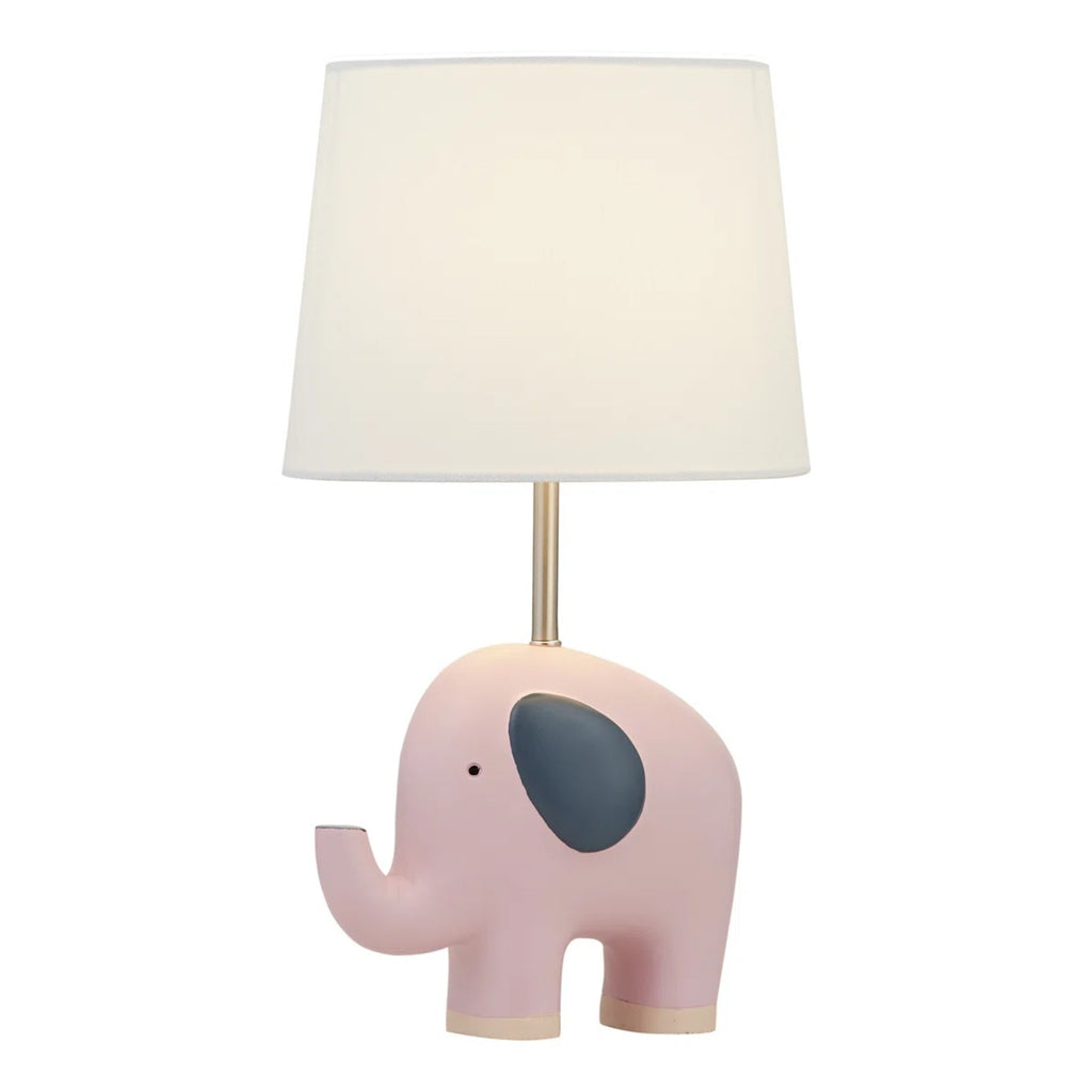 Pink Elephant Table Lamp, 16.5 Inches, Resin Base with Linen Shade