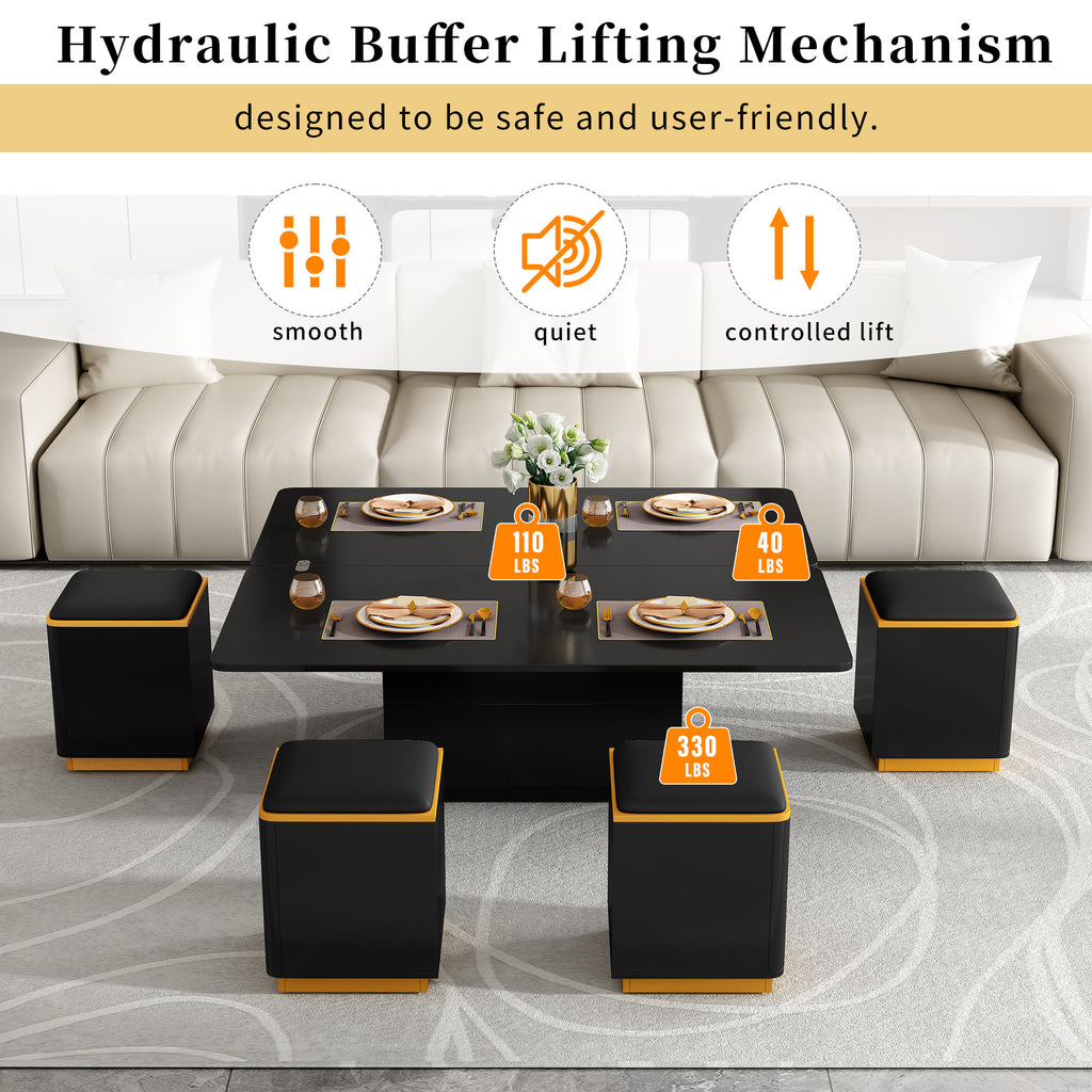 VIBE HAUS Lift-Top Coffee Table with Storage Stools