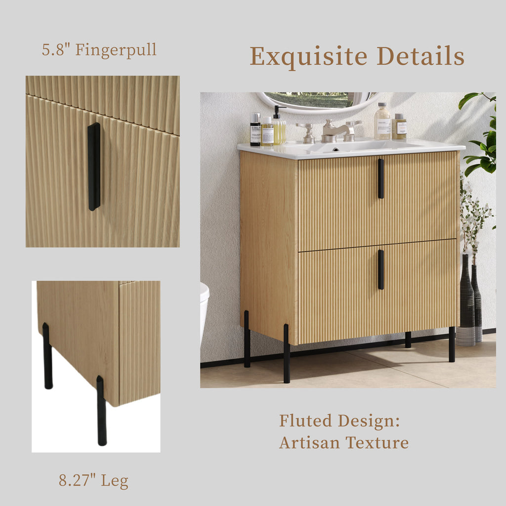 30" Bathroom Vanity with Ceramic Sink and Full-Extension Drawers