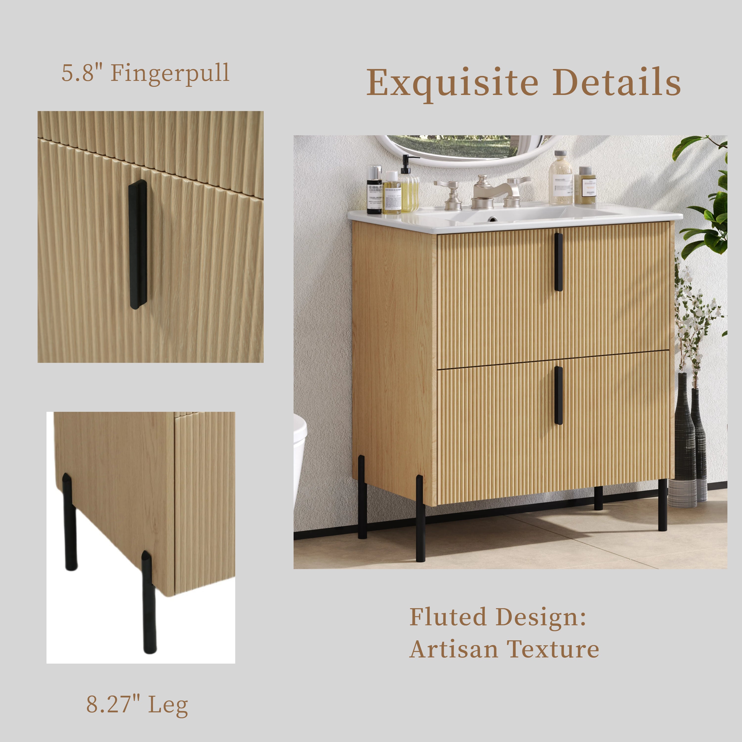 30" Bathroom Vanity with Ceramic Sink and Full-Extension Drawers