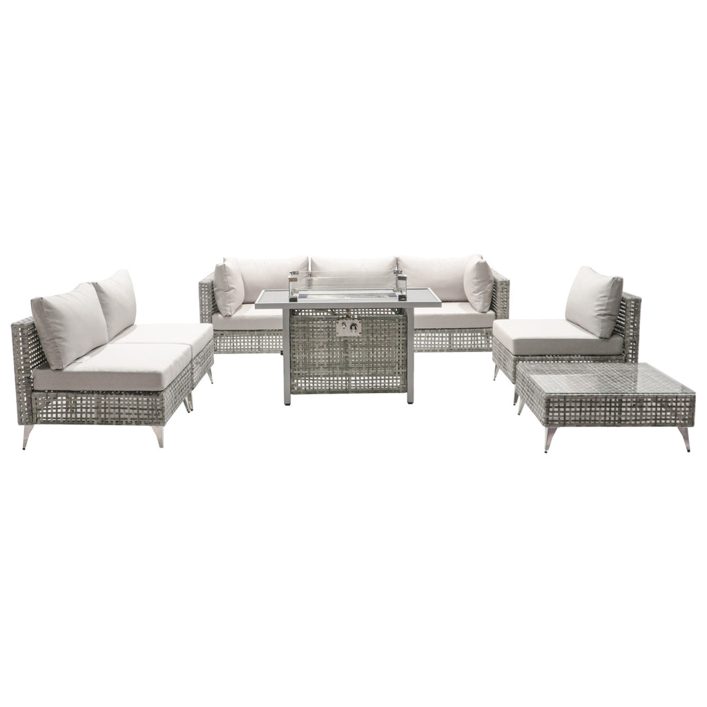 K&K 8-Piece Patio Furniture Set with 43" Fire Pit Table