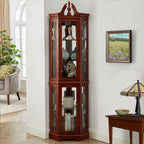 Walnut Corner Curio Cabinet with Lights