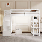 Twin Size Loft Bed with Shelves and Storage Staircase