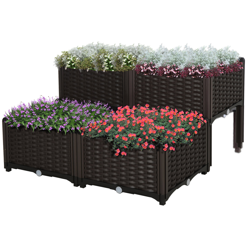 Outsunny 4 Piece Raised Garden Bed with Legs, Self-Watering Planter Box