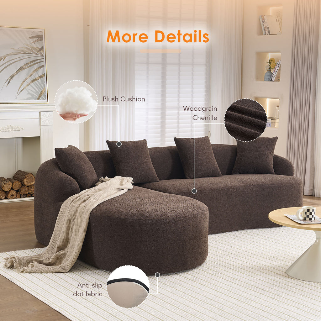 Compression Sponge L-Shape Sectional Sofa with Curved Chaise