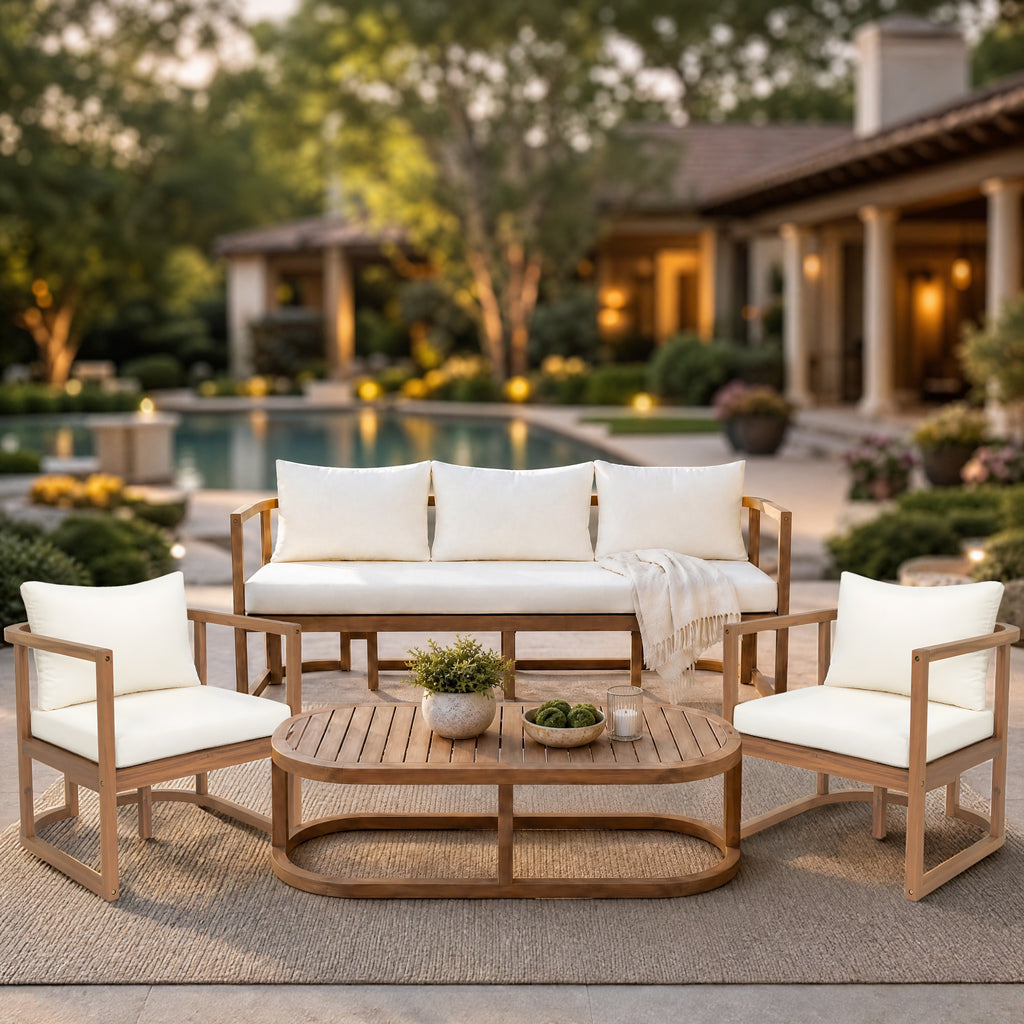 TOPMAX 4-Piece Modern Acacia Wood Sofa Set