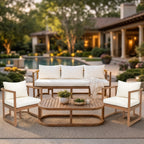 TOPMAX 4-Piece Modern Acacia Wood Sofa Set