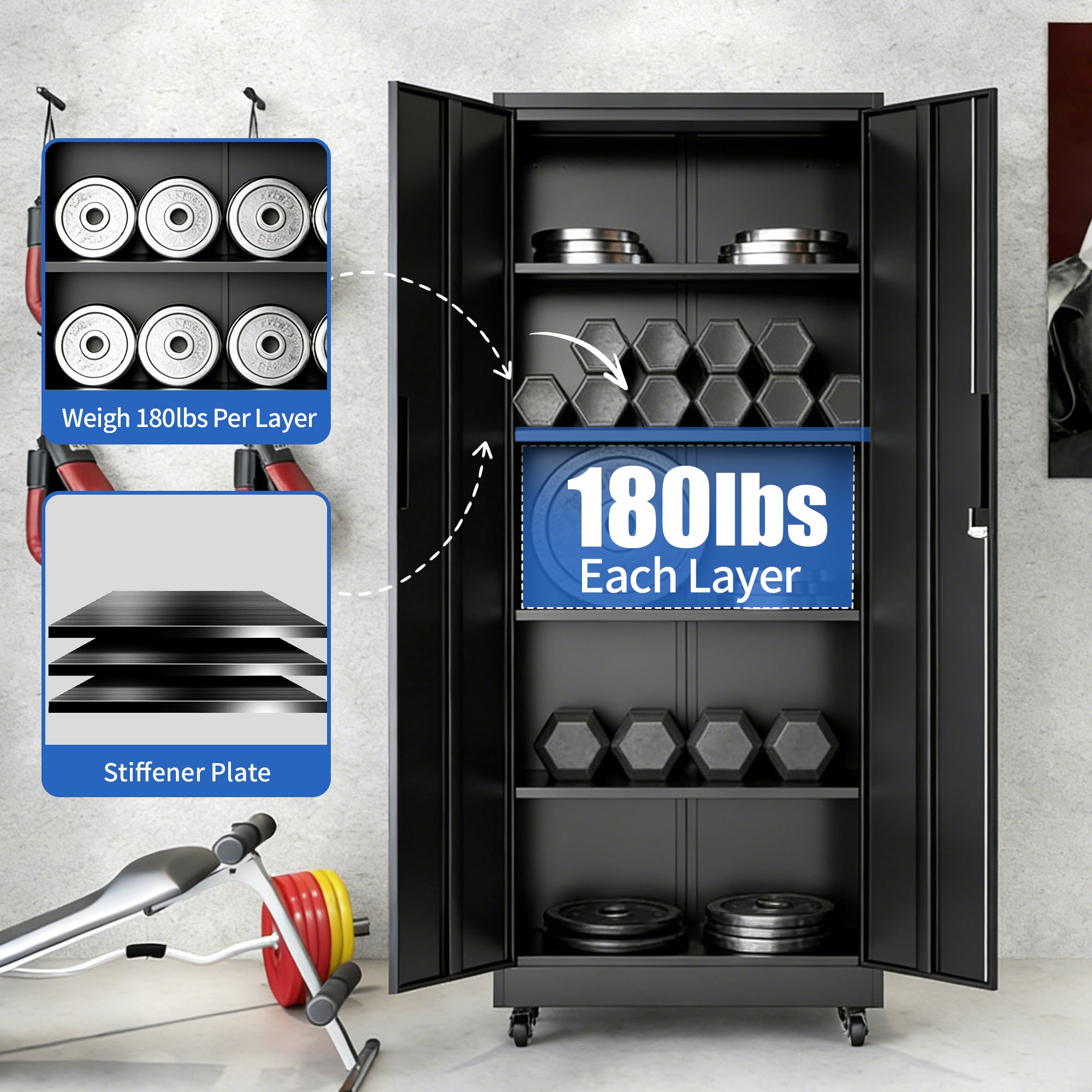 Garage Storage Cabinet with Wheels and Lock